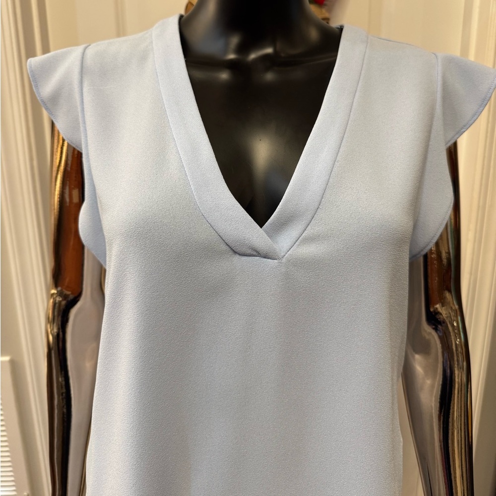 Zara Light Blue V-Neck Flutter Sleeve Blouse S - Picture 2 of 5